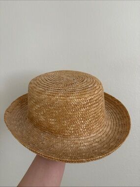 Woven Straw Boater Hat - Natural Tan
